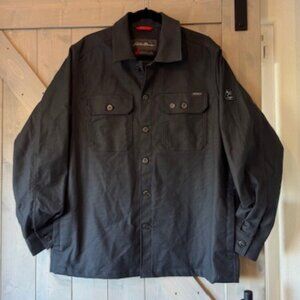 Eddie Bauer Mountain Ops Canvas Shirt Jacket Mens L Dk Gray Inside Pockets NWOT